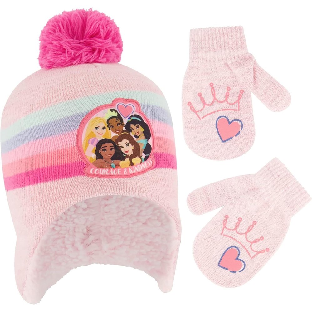 Disney Girls Princess Toddler Winter and Mittens Set for Ages 2-4, Pink with Fleece