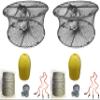 2-Pack of KUFA Sports Foldable Prawn Trap (Stretched Mesh Size:1-3/4") with 400' Rope, Yellow Float, Bait Bag & Harness Combo (PRN59+PNQ3+HA2) x2