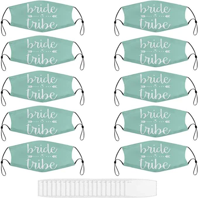 10 Pack Bride Tribe Groom Clan Fashion Face Mask 20 Filter Washable Reusable Outdoor Mouth Face Guard Adjustable Masks Bandana for Teens Girl Boy