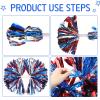 Hoteam 12 Pack Cheerleading Pom Poms Cheer Pompoms with Baton Handle Metallic Foil Pompoms for Adult for Team Sports Party Dance Cheering Squad Accessories, 14 Inch (Blue,Red and Silver) view 4