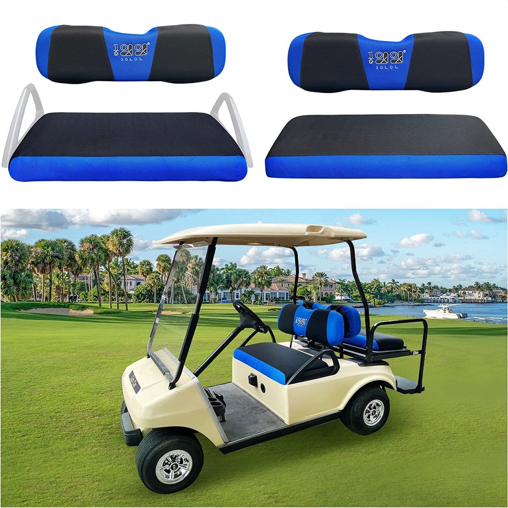 10L0L Golf Cart Front and Back Seat Cover Set for Club Car DS Precedent & Yamaha, Dress Up Your Old Golf Cart Seat - Black and Blue