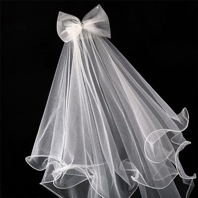 BVSPA Wedding Veil with Comb Wedding Hair Accessories for Girls 2 Tier Bow Embellishment Props for Photo Taking Bridal Party