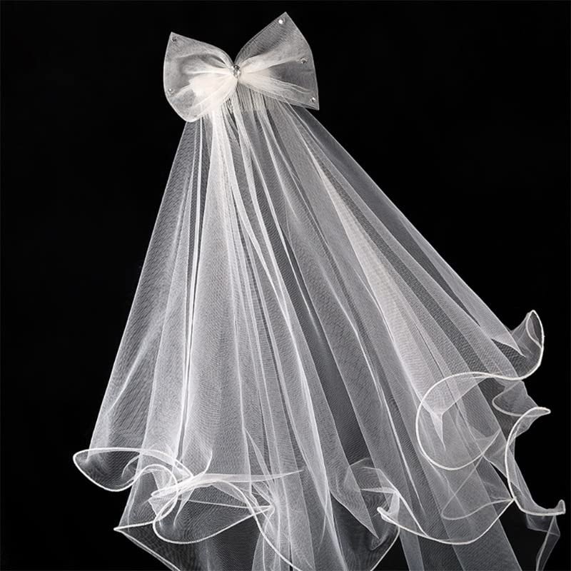 BVSPA Wedding Veil with Comb Wedding Hair Accessories for Girls 2 Tier Bow Embellishment Props for Photo Taking Bridal Party