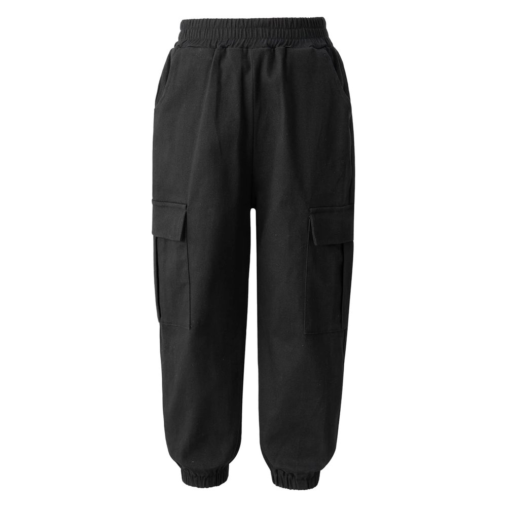 winying Kids Boys Casual Cargo Joggers Pants Stretch Pants Drawstring Jogging Bottoms Elastic Cuffed Baggy Trousers Black A 12 Years