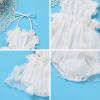 1st First Birthday Outfit Girl Ruffle Short Sleeve Floral Lace One Onesie Tulle Princess Dress+Headband Baby One Year Old Birthday Gifts Cake Smash Party Photo Shoot B#White 06 Months view 2