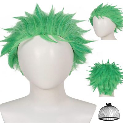 JoneTing Short Green Wig+Hair Cap  for Men Grass Green Cosplay Wig for Party for Cosplay Peluca Verde Short Greened Spiky Wigs for St Patrick's Day Men Chrismas Cospaly Costume for Halloween