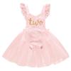 Baby Girl 1st Birthday Outfit Girl Ruffle Short Sleeve Floral Lace One Piece Romper Tulle Princess Dress+Headband Baby One Year Old Birthday Gifts Cake Smash Party Photo Shoot C#Pink Two 2 Years view 1