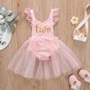 Baby Girl 1st Birthday Outfit Girl Ruffle Short Sleeve Floral Lace One Piece Romper Tulle Princess Dress+Headband Baby One Year Old Birthday Gifts Cake Smash Party Photo Shoot C#Pink Two 2 Years view 2