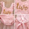 Baby Girl 1st Birthday Outfit Girl Ruffle Short Sleeve Floral Lace One Piece Romper Tulle Princess Dress+Headband Baby One Year Old Birthday Gifts Cake Smash Party Photo Shoot C#Pink Two 2 Years view 3