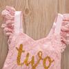 Baby Girl 1st Birthday Outfit Girl Ruffle Short Sleeve Floral Lace One Piece Romper Tulle Princess Dress+Headband Baby One Year Old Birthday Gifts Cake Smash Party Photo Shoot C#Pink Two 2 Years view 4