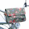 TOURBON Bike Bag Waxed Canvas Bicycle Handlebar Bag Zipper Closure Pouch Crossbar Front Frame Basket Cycling Saddebag Under Seat Strap-on Rear Rack Pannier (Green with Flower) view 1