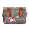 TOURBON Bike Bag Waxed Canvas Bicycle Handlebar Bag Zipper Closure Pouch Crossbar Front Frame Basket Cycling Saddebag Under Seat Strap-on Rear Rack Pannier (Green with Flower) view 2