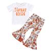 Toddler Girls Clothes Bell Bottom Sets Summer Loose Short Sleeve T Shirt Tops Striped Flared Pants (D-White, 5-6 Years) view 1