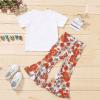 Toddler Girls Clothes Bell Bottom Sets Summer Loose Short Sleeve T Shirt Tops Striped Flared Pants (D-White, 5-6 Years) view 3