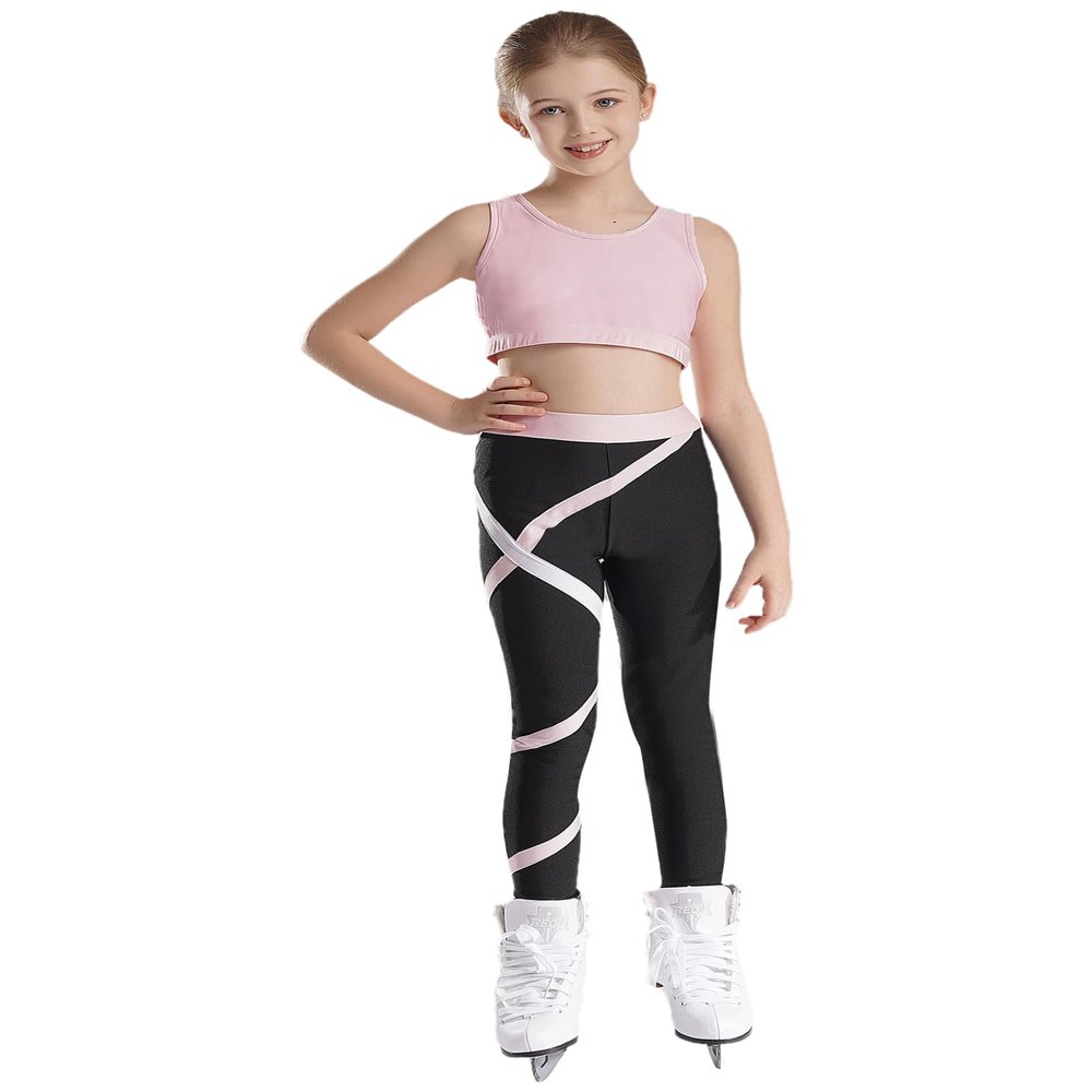 Loodgao Kids Girls Sport Bras Dance Gymnastics Crop Top with Athletic Leggings Set 2 Piece Gym Yoga Workout Outfits Pink 12