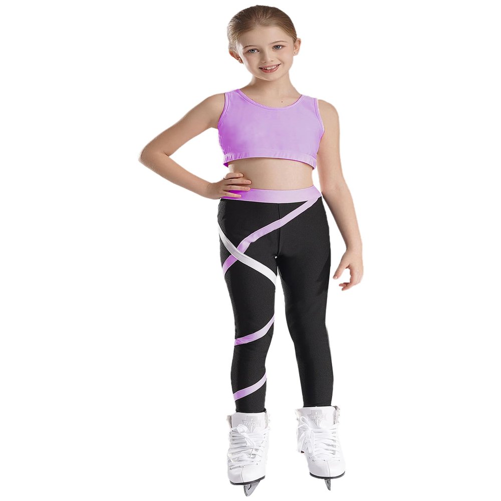 Loodgao Kids Girls Sport Bras Dance Gymnastics Crop Top with Athletic Leggings Set 2 Piece Gym Yoga Workout Outfits Lavender 10