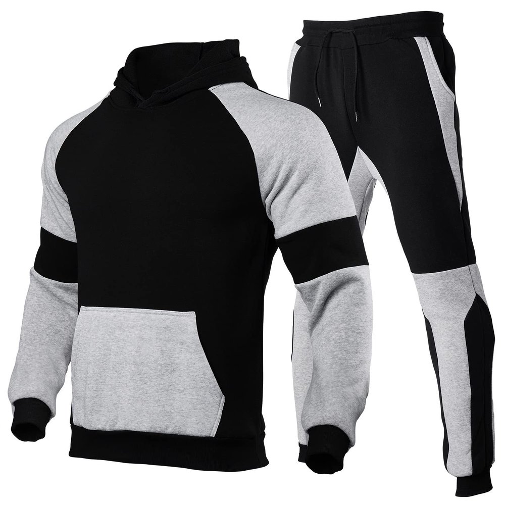 REIOASUD Mens Tracksuits 2 Piece Set Outfit Sports Hoodie Sweat Suits Workout Jogging Suit with Kanga Pockets (1,3X-Large)