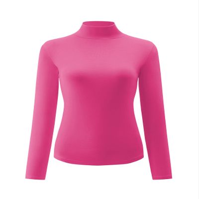 Kindcall Womens Slim Fitted Mock Turtleneck Tops Long Sleeve Lightweight Base Layer Shirts Hot Pink Medium
