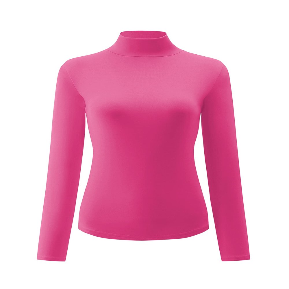 Kindcall Womens Slim Fitted Mock Turtleneck Tops Long Sleeve Lightweight Base Layer Shirts Hot Pink Medium