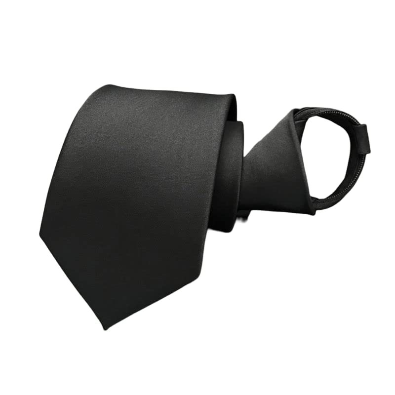 MUGIVALA Brand Zipper Ties for Men Woven Microfiber Satin Silk Adjustable Pretied Neckties Zip on Tie for Men Zipper Black Slim Tie (3.15" Black Zipper Tie)