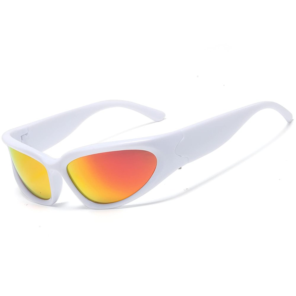 LASPOR Wrap Around Sport Sunglasses for Women Men Sport Shades Glasses Y2K Sunglasses (White Frame/Gold Lens)