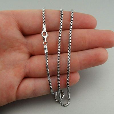 2mm Oxidized Round Box Chain Necklace - 925 Sterling Silver 16"-30" Unisex