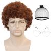 JoneTing Brown Afro Wig+1 Hair Cap+1 Glasses Brown Curly Hair for Men Party 70s 80s Wigs Men Nerd Wig for Halloween Party Peluca Marrn Chrismas Cospaly Hairs for Custume view 2