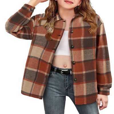 Girls Button Down Shirt Shacket Jacket Girls Long Sleeve Plaid Flannel Shirts for Girls Western Shirts with Pocket Toddler Shirt Orange Size 5T