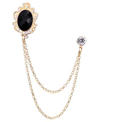 Men's Gem Brooch Lapel Pin Badge Hanging Chains Collar Brooches Pin for Career Suit Tuxedo of Shirts Tie Hat Scarf for Boyfriend Father Birthday (Black)