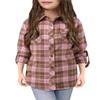 Girls Plaid Button Down Shirts Kids Rolled Up Long Sleeve Casual Collared Blouses Western Shirts for Girls Camisas para nios Pink Size 7-8 view 2