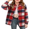 Girls' Plaid Flannel Shacket Jacket - Long Sleeve Western Shirt with Pocket - Red - Size 13-14 Years view 1