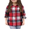Girls' Plaid Flannel Shacket Jacket - Long Sleeve Western Shirt with Pocket - Red - Size 13-14 Years view 2