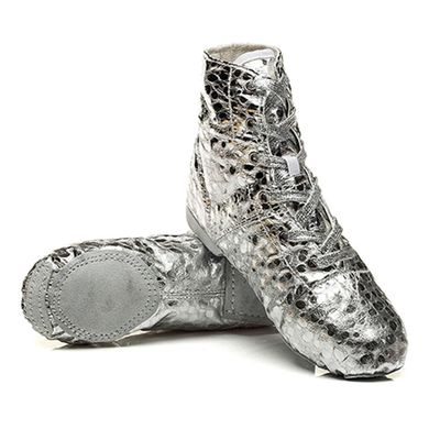 Women Jazz Shoes Split Sole Kids Silver Dancing Sneakers Ankle Boots for Men 10.5 M US Women