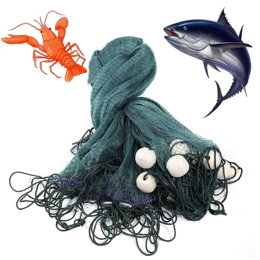 Gdrasuya10 Professional Minnow Fishing Net 10ft x 65ft with Floats & Lead Line, 0.59in Mesh Cast Net for Minnows Shiners, Heavy Duty Polyethylene Seine Net for Beach River Fishing