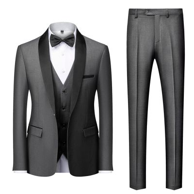 JEsilunmaMY Men's Wedding 3 Piece Suits Slimming One Button Shawl Lapel Business Blazer Formal Dinner Party Jacket Vest Pants (Grey,Small)