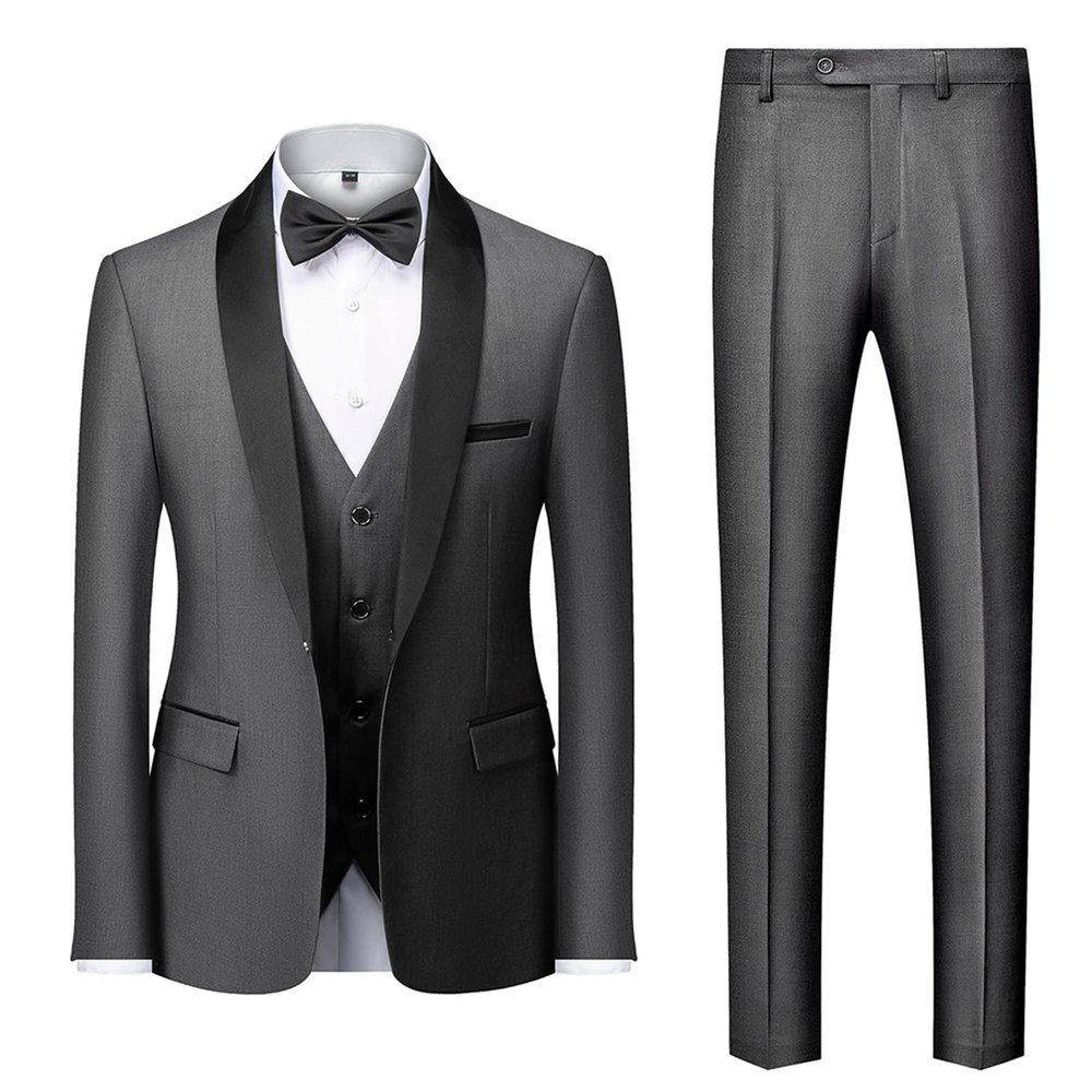 JEsilunmaMY Men's Wedding 3 Piece Suits Slimming One Button Shawl Lapel Business Blazer Formal Dinner Party Jacket Vest Pants (Grey,Small)