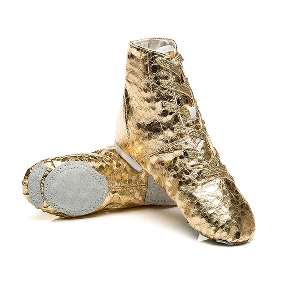 Women Jazz Shoes Split Sole Kids Gold Dancing Sneakers Ankle Boots for Men 10 M US Women