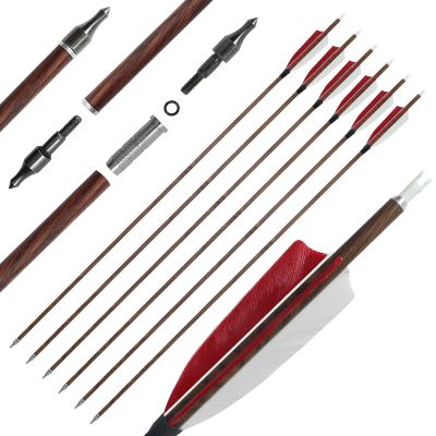 28"/30" Pure Carbon Wood Archery Spine 400/500/600 with 4" True Feather and Detachable Tip for Recurve and Compound Bows and Traditional Bow Hunting Target Practice (6 Pack) (30 inches,Spine 500)