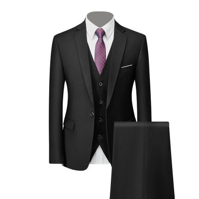 JEsilunmaMY Men's Plus Size 3 Piece Suits 1 Button Notched Lapel Casual Business Set Slim Fit Wedding Dinner Party Blazer Set (Black,3X-Large)