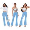 DLOODA Women's Flare Leggings with Pockets Crossover High Waisted Bootcut Yoga Pants Tummy Control Bell Bottom Leggings Blue view 2