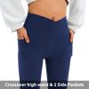 DLOODA Women's Flare Leggings with Pockets Crossover High Waisted Bootcut Yoga Pants Tummy Control Bell Bottom Leggings Navy view 3