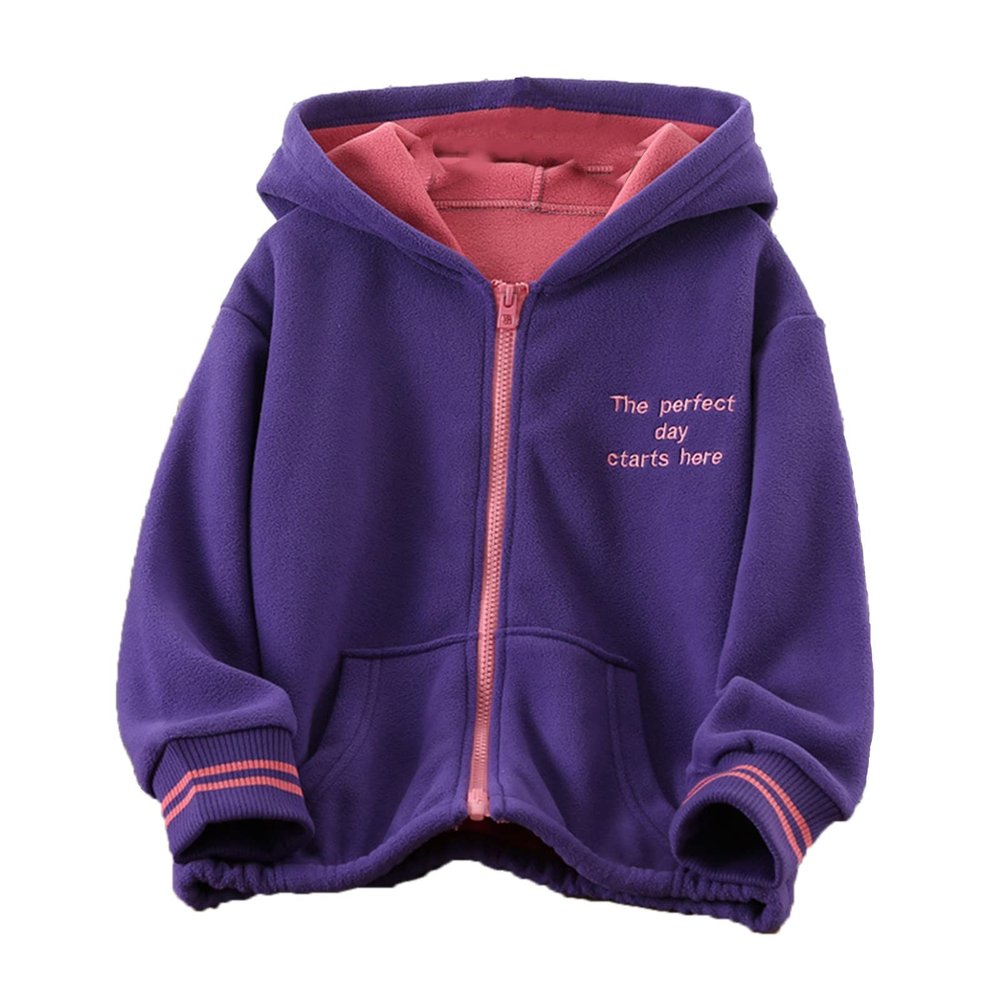 Boys Winter Jackets Toddler Kids Boys Girls Long Sleeve Winter Fleece Zippered Hoodie Coat Jacket (Purple, 5-6 Years)