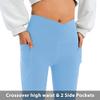 DLOODA Women's Flare Leggings with Pockets-Crossover High Waisted Bootcut Yoga Pants-Tummy Control Bell Bottom Leggings Blue view 3