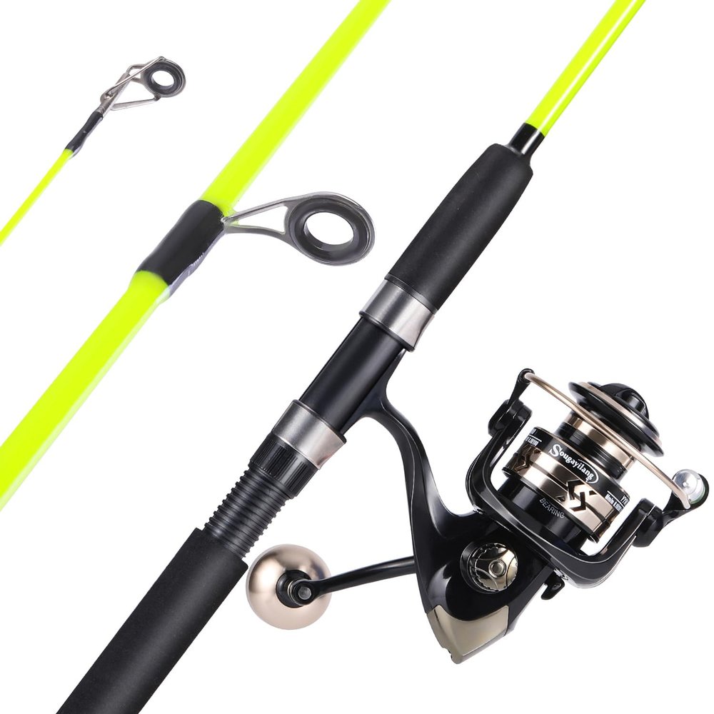 Sougayilang Catfish Fishing Rod and Reel Combo, 2-Piece Spinning Combo, Durable Graphite & Glass Blanks Fishing Pole for Crappie-Yellow-6.9ft and 3000 Spinning Reel