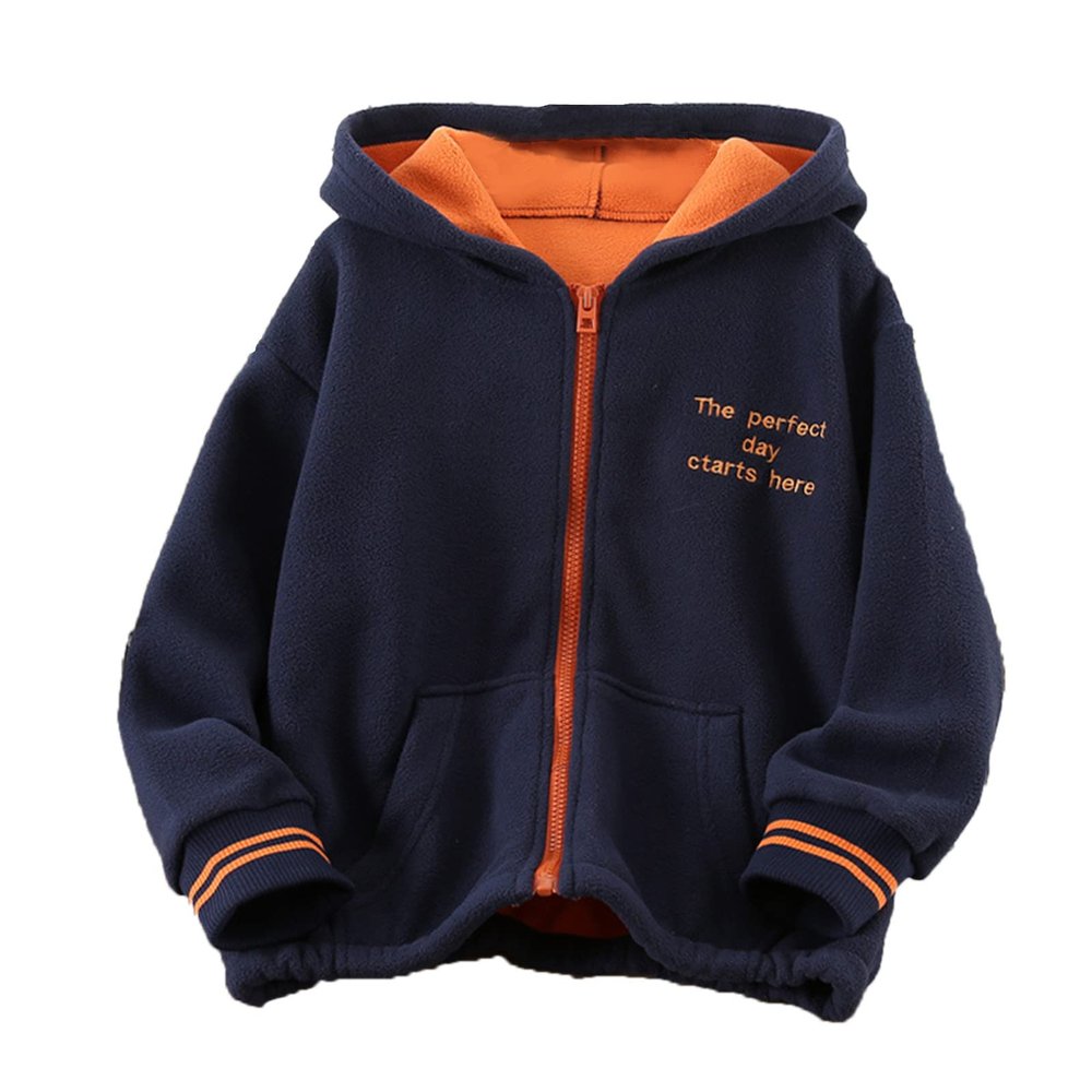 Boys Winter Jackets Toddler Kids Boys Girls Long Sleeve Winter Fleece Zippered Hoodie Coat Jacket (Navy, 5-6 Years)