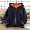 Boys Winter Jackets Toddler Kids Boys Girls Long Sleeve Winter Fleece Zippered Hoodie Coat Jacket (Navy, 5-6 Years) view 3