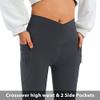 DLOODA Women's Flare Leggings with Pockets-Crossover High Waisted Bootcut Yoga Pants-Tummy Control Bell Bottom Leggings Gray view 3
