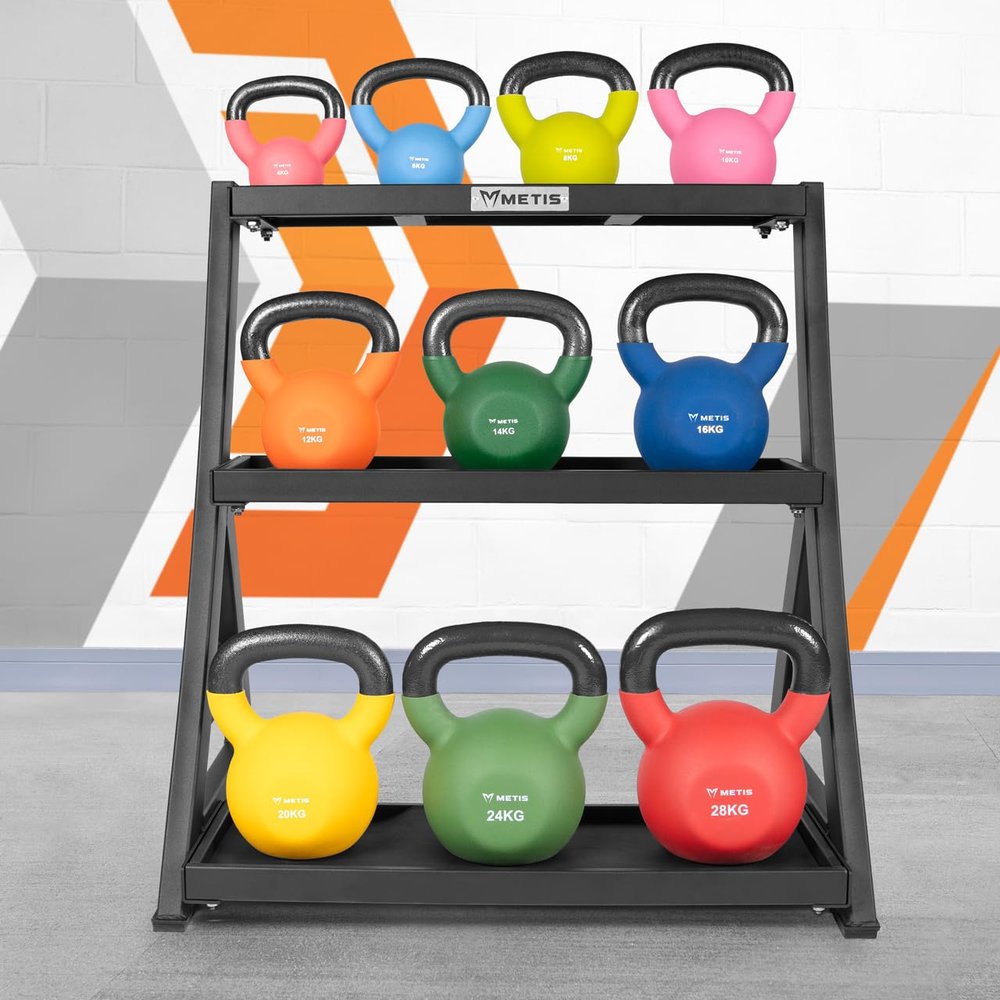METIS 3 Tier Kettlebell Rack - Gym Set Storage Rack (Neoprene Kettlebell Set + Rack)