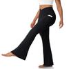 DLOODA Women's Flare Leggings with Pockets-Crossover High Waisted Bootcut Yoga Pants-Tummy Control Bell Bottom Leggings Black view 1