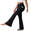 DLOODA Women's Flare Leggings with Pockets-Crossover High Waisted Bootcut Yoga Pants-Tummy Control Bell Bottom Leggings Black view 2